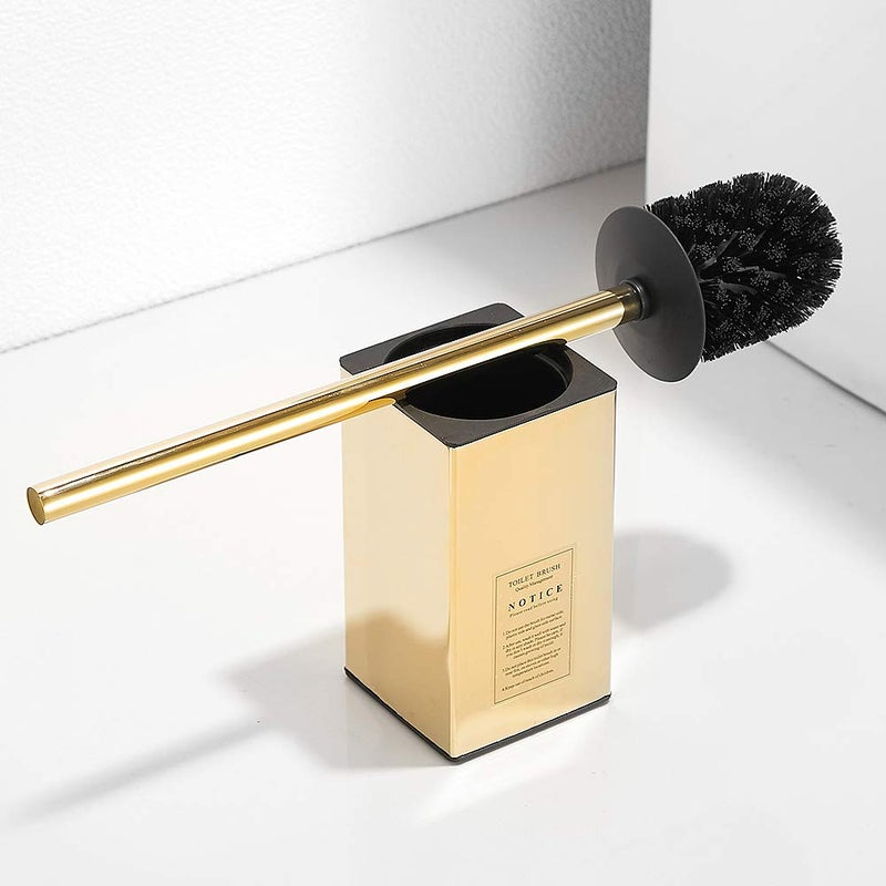 LANGPAI Freestanding Toilet Brush Holder for bathrooms 304 Stainless Steel Toilet Brush Stand Square Storage and Organization Rust Resistant 17-inch high Polished Gold Finished - Image 3
